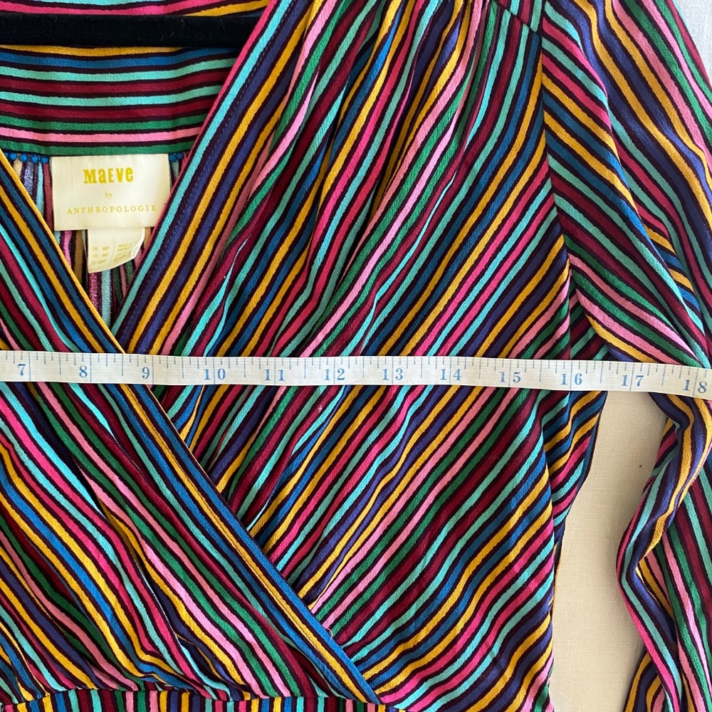Maeve By Anthropology Multicolor V Neck Wrap Long Sleeve Top w/ Tie Size 4 Small - Picture 4 of 12